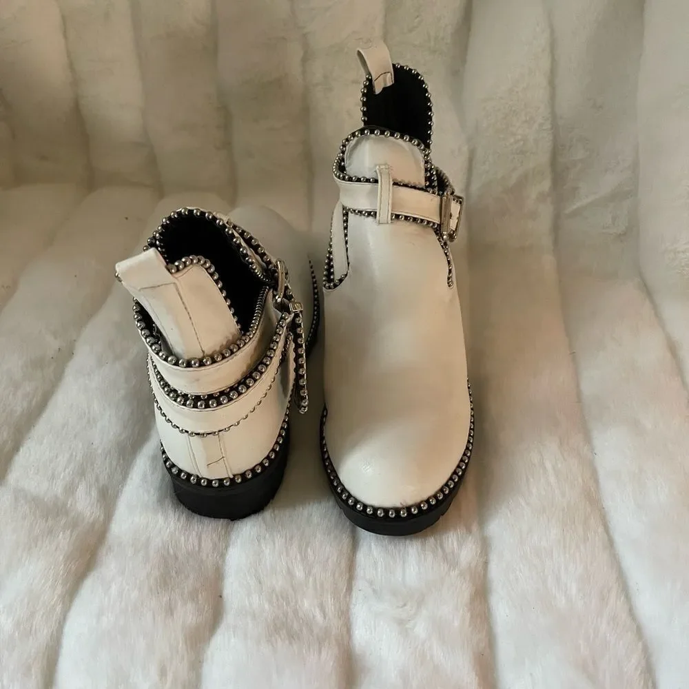 Sergio Todzi GF0707 white studded ankle boots with adjustable buckle str…